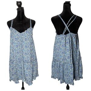 Universal Thread Tiered Mini Dress Size S Ditsy Floral Print Pockets Blue Ruffle